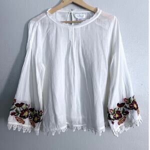VELVET Graham Spence ivory beige embroidered floral Jeslyn peasant blouse top
